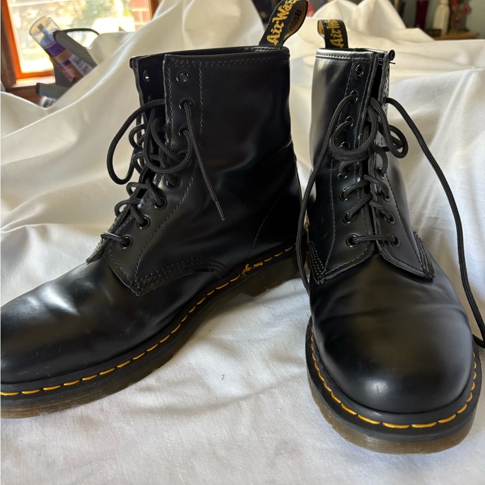 Dr. Martens AirWair Black Boots with Yellow Stitching (EUC) Size 10